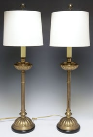 (2) BRASS CANDLESTICK-FORM 1-LIGHT TABLE LAMPS, 32.5"H