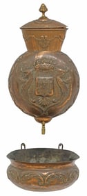 FRENCH COPPER REPOUSSE ARMORIAL CREST LAVABO FOUNTAIN