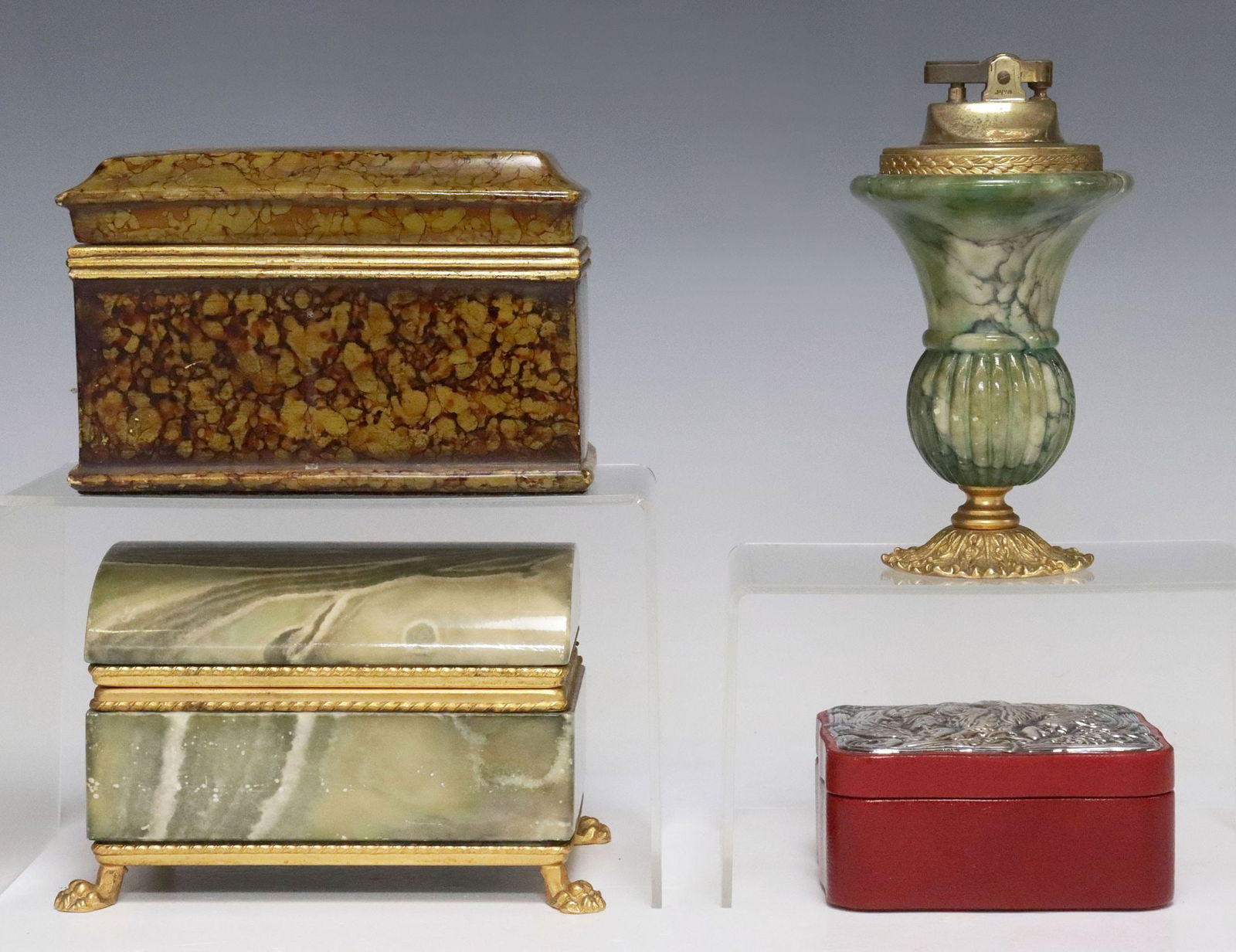 (4) ENGLISH & CONTINENTAL TABLE BOXES & ONYX LIGHTER (1 of 7)