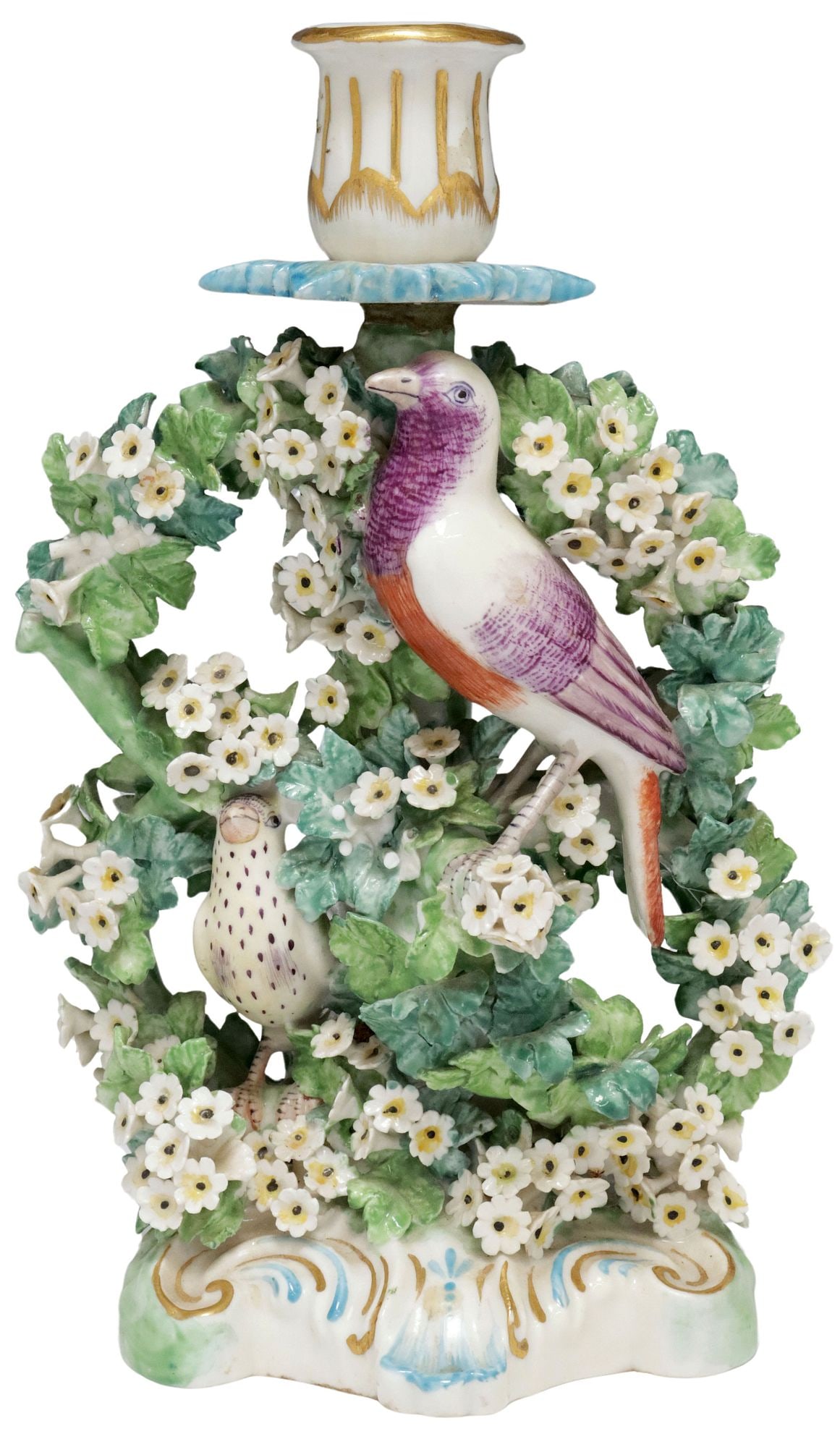 CONTINENTAL DERBY STYLE PARCEL-GILT & PAINTED CANDLESTICK HOLDER (1 of 5)