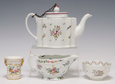 (4) WORCESTER & NEW HALL (ATTRIB) PORCELAIN TABLE ARTICLES