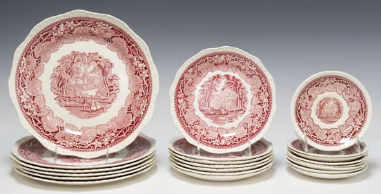 (21) MASON'S ENGLAND 'VISTA PINK' IRONSTONE PARTIAL DINNER SERVICE