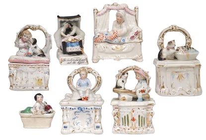 (7) VICTORIAN CONTA & BOEHME PORCELAIN FAIRINGS/ TRINKET BOXES