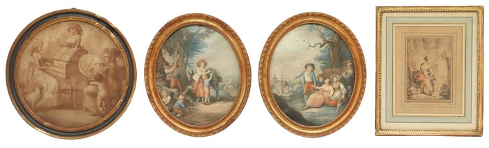 (4) FRAMED ENGLISH & FRENCH SCHOOL AQUATINT ENGRAVINGS