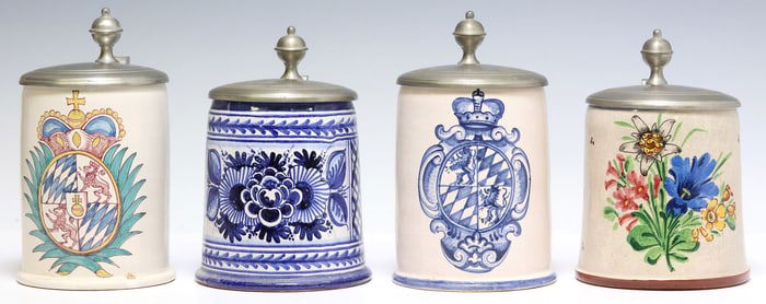 (4) GERMAN EARTHENWARE GLAZED BEER STEINS