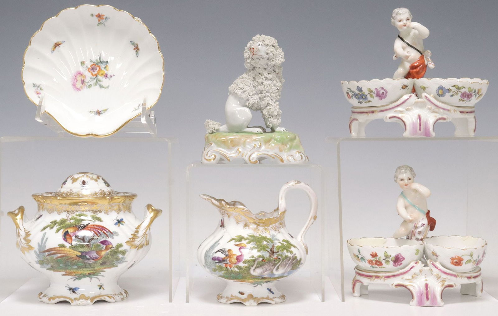 (6) GERMAN DRESDEN & KPM PORCELAIN TABLEWARE, SWEET MEATS & DOG FIGURE (1 of 5)