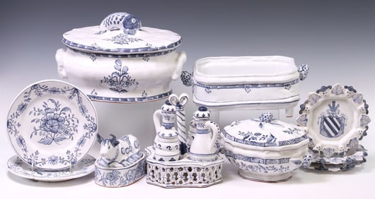 (10) PORTUGUESE BLUE & WHITE MAJOLICA POTTERY TABLEWARE