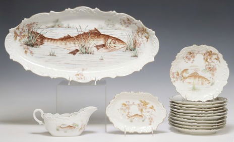 (14) AUSTRIAN ROCOCO WARE PORCELAIN FISH SERVICE