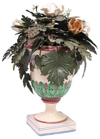 FRENCH FAIENCE & TOLE PEINTE FLOWER ARRANGEMENT TOPIARY