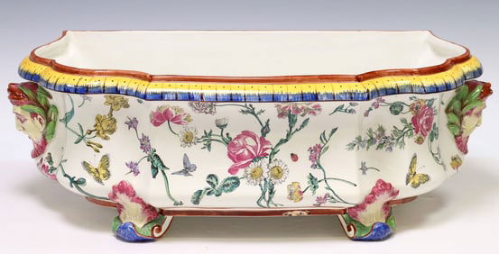 FRENCH GIEN POLYCHROME FAIENCE LAVABO BASIN