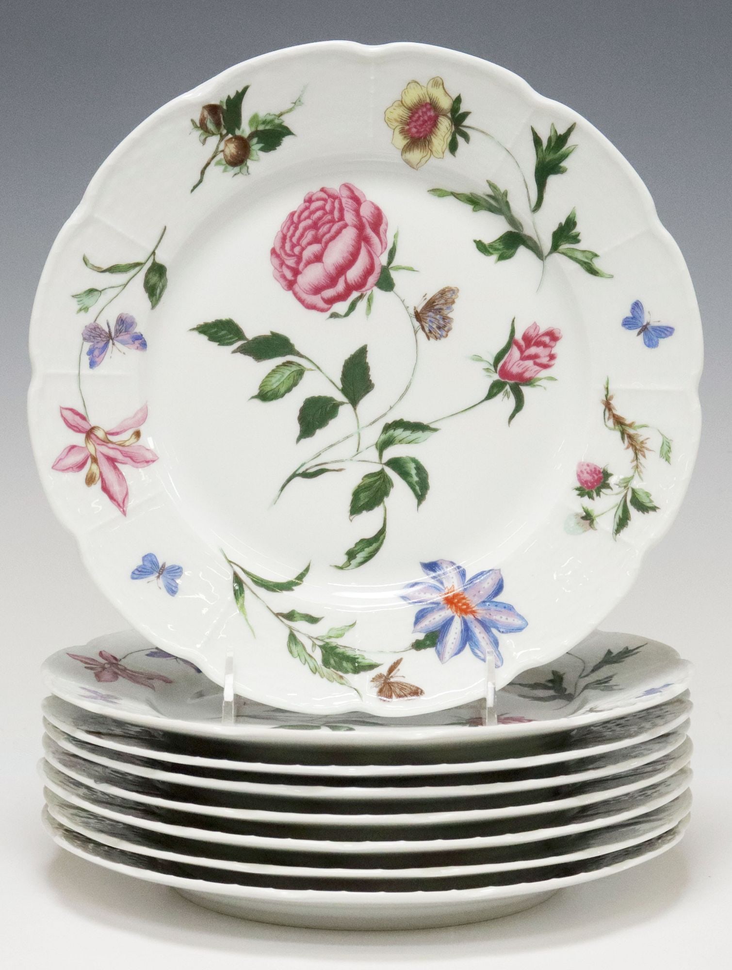 (9) FRENCH LIMOGES CERALENE 'MON JARDIN' PORCELAIN DINNER PLATES & TRAY (1 of 2)