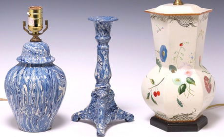 (3) CONTEMPORARY PIERRE DEUX AGATEWARE TABLE LIGHTING & 1-LT LAMP
