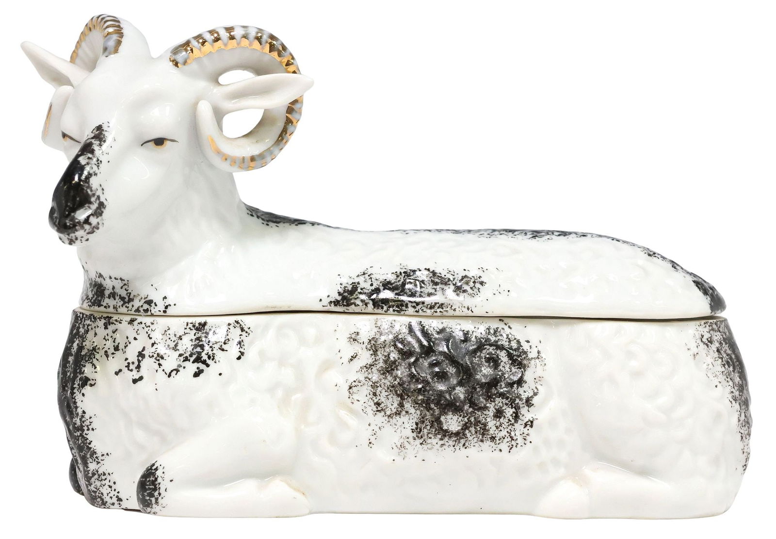 RUSSIAN KUZNETSOV (ATTRIB.) PORCELAIN RAM-FORM BUTTER DISH / BOX (1 of 4)