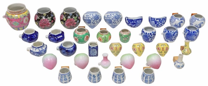 (34) COLLECTION OF CHINESE PORCELAIN BIRD FEEDERS