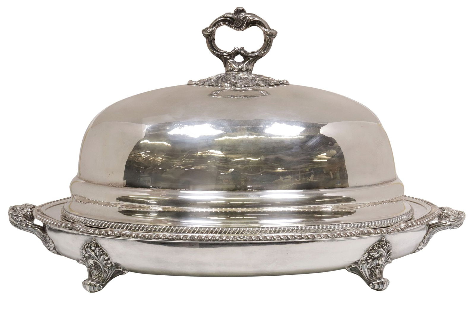 LARGE SILVERPLATE WELL-AND-TREE MEAT SERVING DISH WITH COVERED DOME