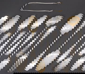 (11) AMERICAN STERLING SILVER FLATWARE, GORHAM, TIFFANY & WHITING: (lot of 11) American sterling silver flatware, all with observed monograms, including: (9) Gorham Manufacturing Company, (three) teaspoons in the "Chrysanthemum" pattern, each with single D monogram,