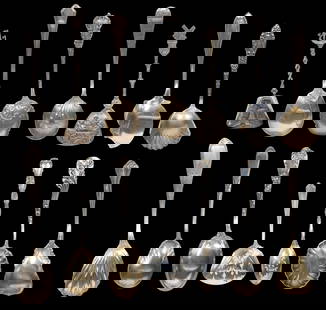 (14) STERLING & OTHER SILVER SUGAR SPOONS: (lot of 14) Sterling, silver and other flatware, the majority sugar spoons and shovels, various makers including Alvin, Baker - Manchester, Gorham, Frank Smith, Towle, Frank M. Whiting, etc.,