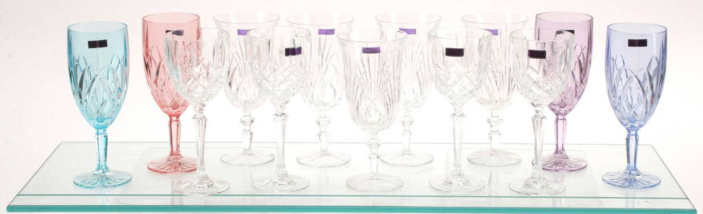 (13) MARQUISE BY WATERFORD CRYSTAL STEMWARE: (lot of 13) Marquise by Waterford crystal stemware, including: (4) "Markham" wine glasses, approx 8.25"h, 3 3/8"diam, (5) "Newberry" colorless iced tea glasses, approx