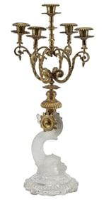 BACCARAT GLASS 'DAUPHIN' & GILT-METAL FIVE-LIGHT CANDELABRUM