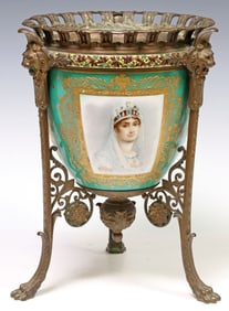 FRENCH BRONZE-MOUNTED SEVRES-STYLE NAPOLEONIC CACHEPOT