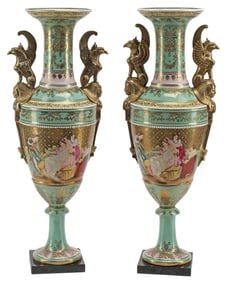 (2) LARGE VIENNA STYLE PARCEL-GILT PORCELAIN VASES, 24.5"H