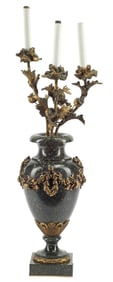 LOUIS XV STYLE BRONZE-MOUNTED MARBLE CANDELABRA 3-LT TABLE LAMP