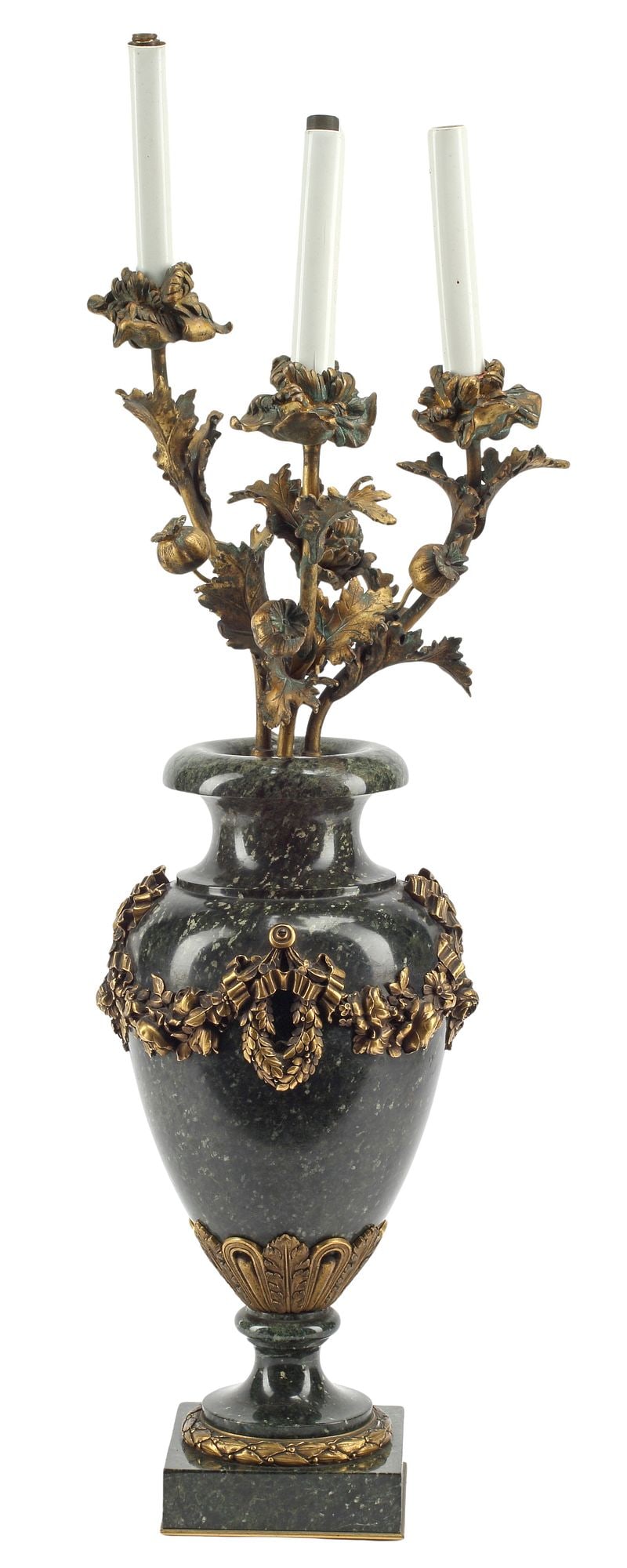 LOUIS XV STYLE BRONZE-MOUNTED MARBLE CANDELABRA 3-LT TABLE LAMP (1 of 5)
