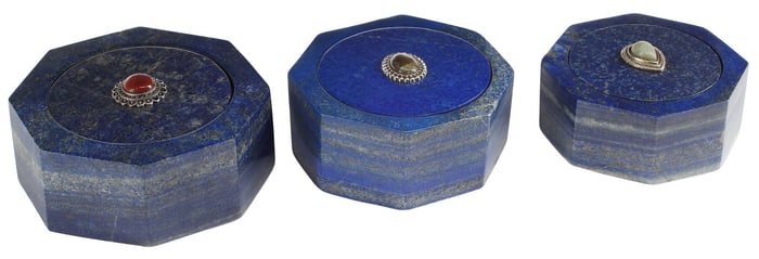 (3) LAPIS LAZUILI CABOCHON MOUNTED TABLE BOXES