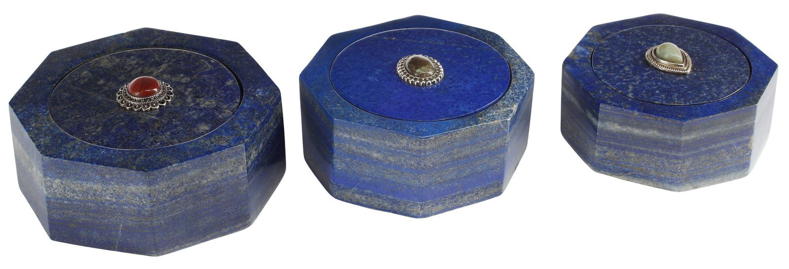 (3) LAPIS LAZUILI CABOCHON MOUNTED TABLE BOXES (1 of 4)