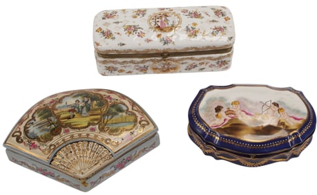 (3) SEVRES STYLE PORCELAIN TABLE BOXES