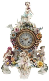 MEISSEN STYLE 'FOUR SEASONS' FIGURAL PORCELAIN MANTEL CLOCK