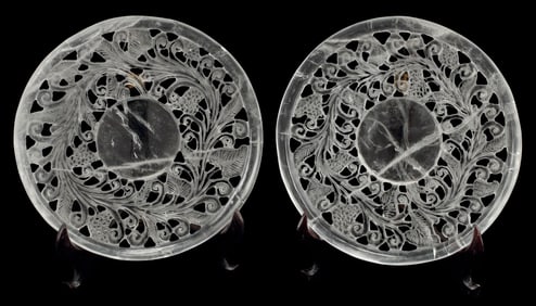 (2) CARVED & PIERCED ROCK CRYSTAL OFFERING PLATES