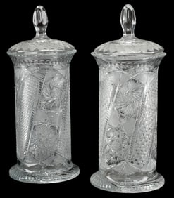 (2) LARGE CUT CRYSTAL COVERED APOTHECARY JARS, 24"H