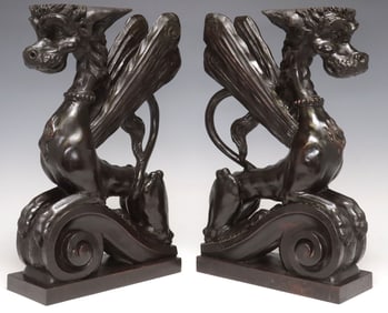 (2) ITALIAN RENAISSANCE REVIVAL GROTESQUE-FORM CARVED ARCHITECTURALS