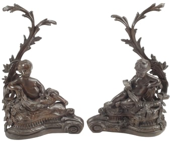 (2) LOUIS XV STYLE PATINATED BRONZE CHENETS