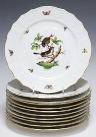 (12) HEREND 'ROTHSCHILD BIRD' HAND-PAINTED PORCELAIN DINNER PLATES