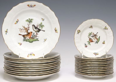 (23) HEREND 'ROTHSCHILD BIRD' HAND-PAINTED PORCELAIN PLATES