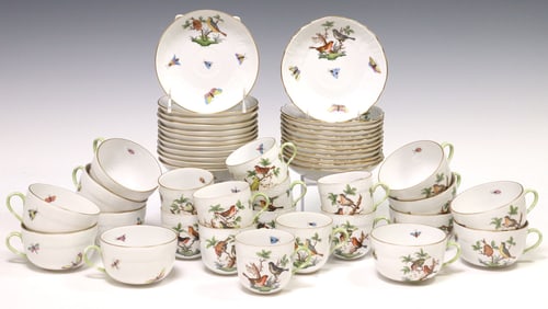 (47) HEREND 'ROTHSCHILD BIRD' HAND-PAINTED PORCELAIN CUPS & SAUCERS