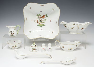 (10) HEREND 'ROTHSCHILD BIRD' PORCELAIN SERVICE WARE