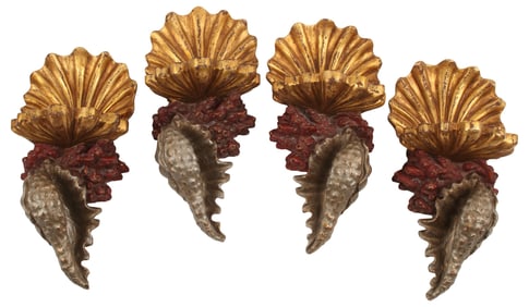 (4) VENETIAN STYLE PARCEL-GILT & PAINTED WOOD 'GROTTO' WALL BRACKETS