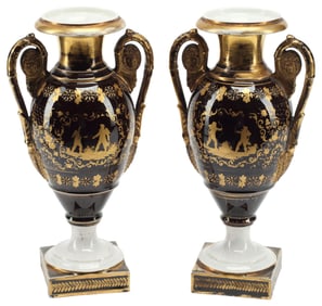 (2) FRENCH OLD PARIS PARCEL GILT AMPHORA-FORM VASES