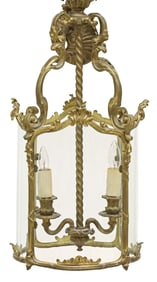 LOUIS XV STYLE ORMOLU & GLASS 2-LIGHT HANGING LANTERN