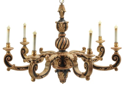 GREGORIUS PINEO (ATTRIB) PARCEL-GILT & PAINTED SEVEN-LIGHT CHANDELIER