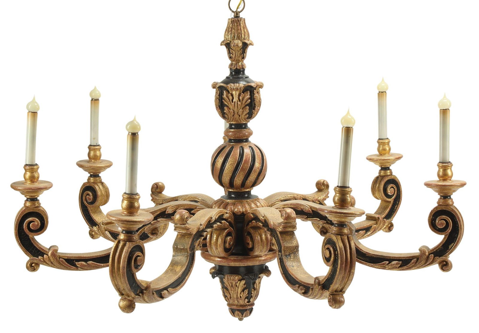 GREGORIUS PINEO (ATTRIB) PARCEL-GILT & PAINTED SEVEN-LIGHT CHANDELIER (1 of 4)