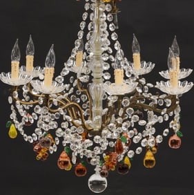 ITALIAN MURANO GLASS & GILT METAL 'FRUIT ORCHARD' 8-LT CHANDELIER