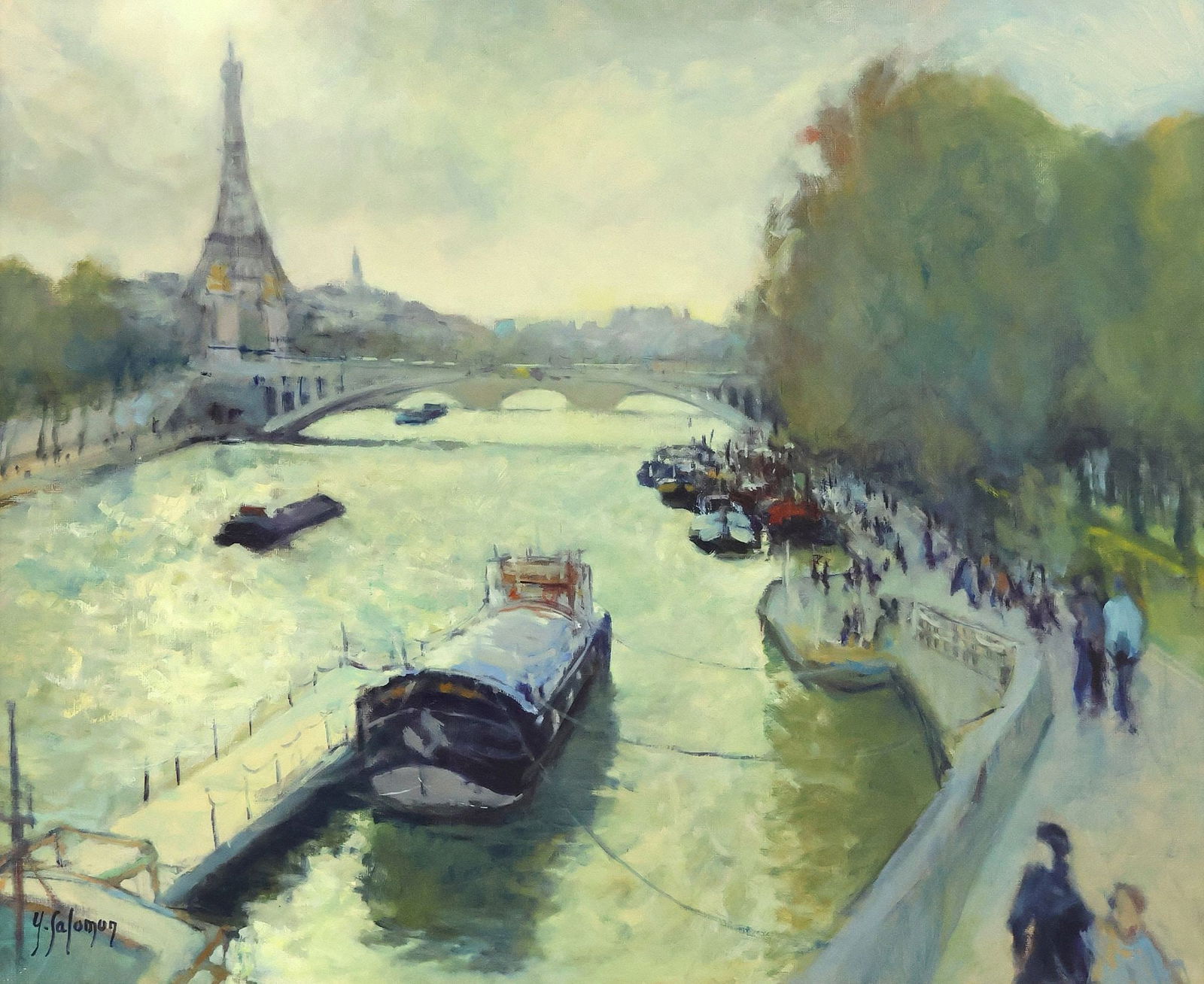 YVES SALOMON (B.1957) PAINTING RIVER SEINE & EIFFEL TOWER (1 of 5)