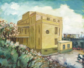 ITALIAN SCHOOL PAINTING OF AN ART DECO BUILDING
