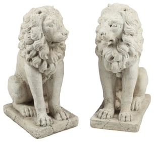 (2) CAST STONE GARDEN SCULPTURES SEATED LIONS