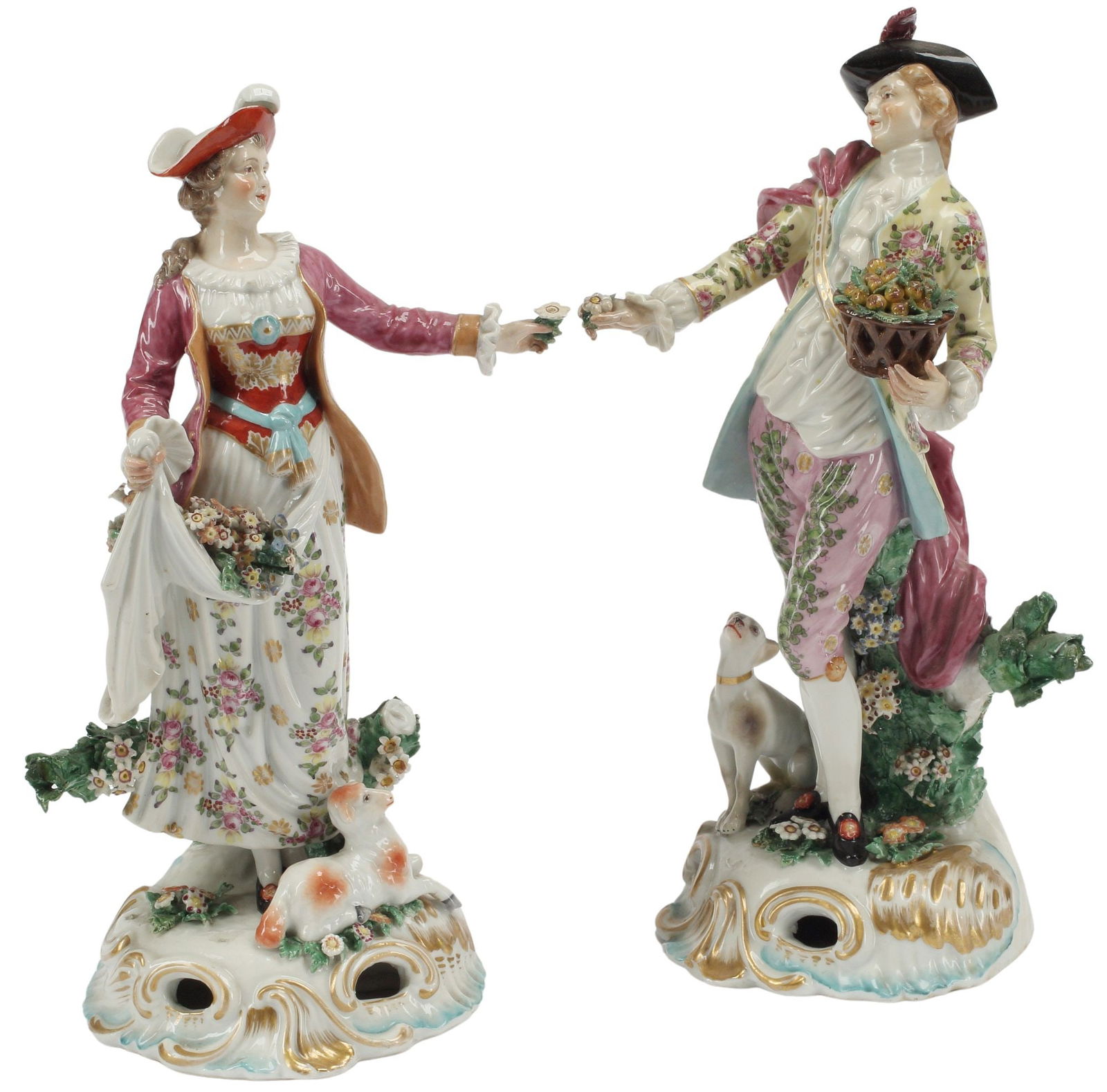 (2) CHELSEA STYLE PARCEL-GILT PORCELAIN BOCAGE FIGURES (1 of 7)