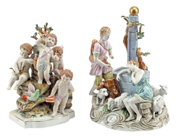 (2) GERMAN MEISSEN-STYLE PORCELAIN FIGURE GROUPS
